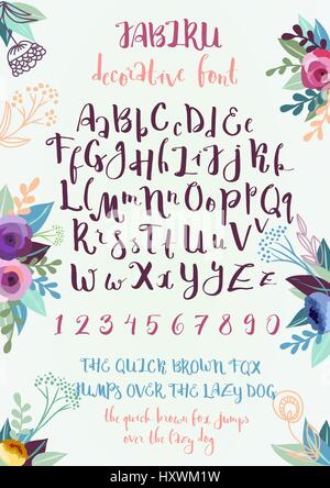 Hand drawn vector alphabet. Brush script font. Isolated lower case ...