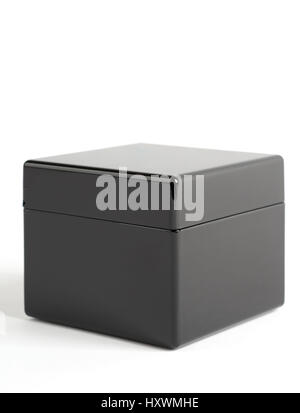Black plastic glossy box isolated on white Stock Photo