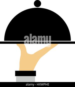 illustrated with hand icon tray on a white background in vector Stock Vector