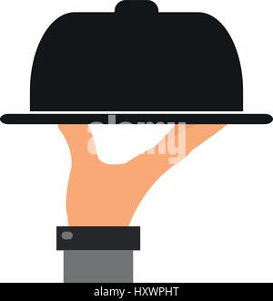 illustrated with hand icon tray on a white background in vector Stock Vector