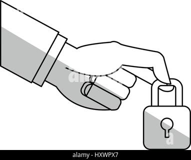 hand with padlock icon over white background. vector illustration Stock Vector