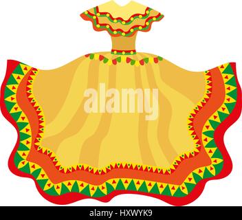 Mexican dress icon, flat style. Traditional Mexican female apparel. Isolated on white background. Vector illustration, clip-art. Stock Vector