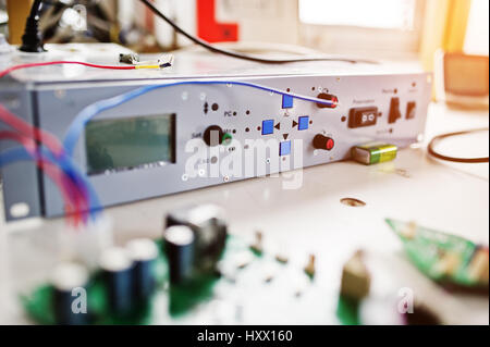 Electric frequency converter, motor speed controller, rework station. Stock Photo