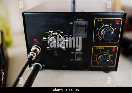 Electric frequency converter, motor speed controller, rework station. Stock Photo