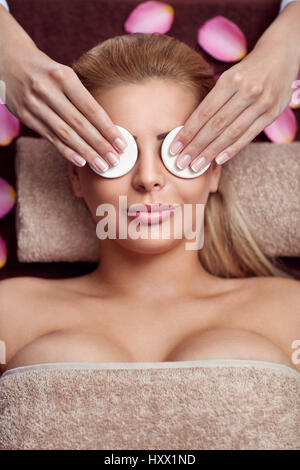 Treatment of cleaning face skin in spa salon Stock Photo