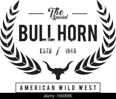 Vintage label with silhouette of bull head. Texas Wild West Theme. Vector illustration Stock Vector