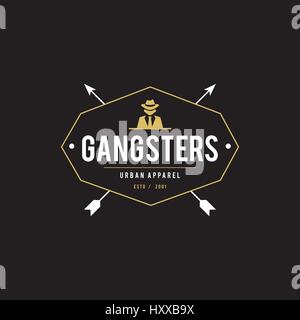 Retro badge Gangsters and Mafia. Man in black suit. Vector illustration Stock Vector
