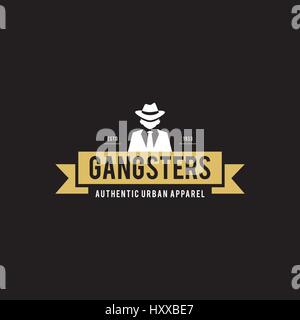 Retro badge Gangsters and Mafia. Man in black suit. Vector illustration Stock Vector