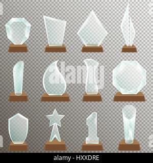 Set of Glass transparent trophy awards Stock Vector