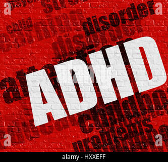 Modern medicine concept: ADHD on the Red Wall . Stock Photo