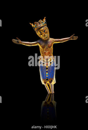 Limoges enamel figure of Christ from a Gothic Crucifix, c. 1200-1220. Copper engraving with Champlevé enamelling. Inv MNAC 4100. Stock Photo