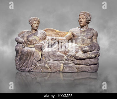 Etruscan cinerary, funreary, urn cover depicting a husband and wife,  from the Padata Necropolis, Chianciano, end of 5th century B.C., inv 94352 Natio Stock Photo