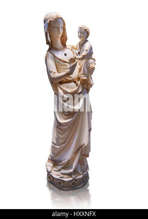 Medieval Gothic ivory statuette of the Virgin and Child , late 13th Paris, the treasury of the Saint Chapelle, Paris. inv 67, The Louvre Museum, Paris Stock Photo