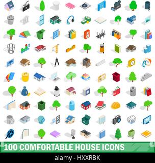 100 comfortable house icons set, isometric style Stock Vector