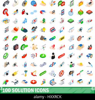 100 solution icons set, isometric 3d style Stock Vector