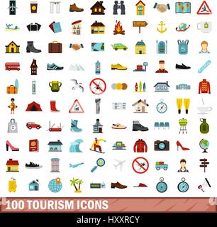 100 tourism icons set, flat style Stock Vector Image & Art - Alamy