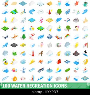 100 water recreation icons set, isometric 3d style Stock Vector
