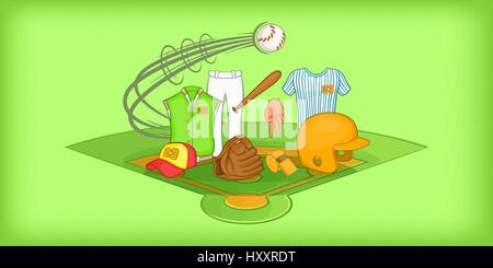 Baseball horizontal banner, cartoon style Stock Vector