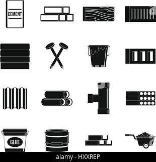 Building materials icons set, simple style Stock Vector