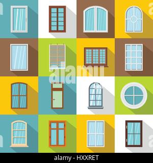Plastic window forms icons set, flat style Stock Vector