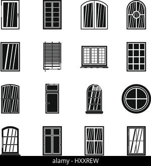 Plastic window forms icons set, simple style Stock Vector