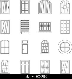 Plastic window forms icons set, outline style Stock Vector