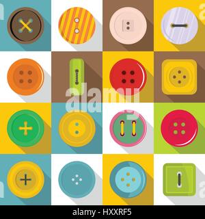 Clothes button icons set, flat style Stock Vector