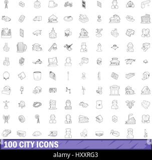 100 city icons set, outline style Stock Vector Image & Art - Alamy