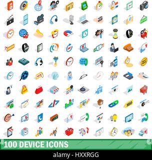 100 device icons set, isometric 3d style Stock Vector