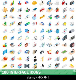 100 interface icons set, isometric 3d style Stock Vector
