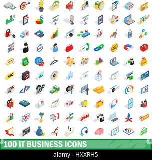 100 it business icons set, isometric 3d style Stock Vector
