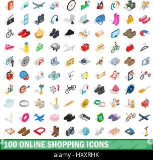 100 online shopping icons set, isometric 3d style Stock Vector