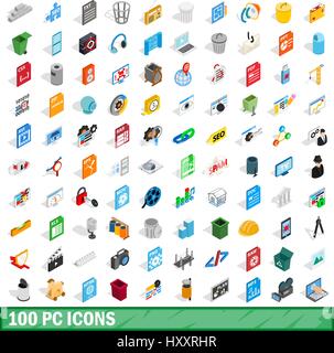 100 pc icons set, isometric 3d style Stock Vector