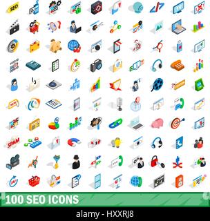 100 seo icons set, isometric 3d style Stock Vector
