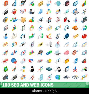 100 seo and web icons set, isometric 3d style Stock Vector