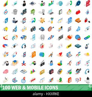 100 web and mobile icons set, isometric 3d style Stock Vector