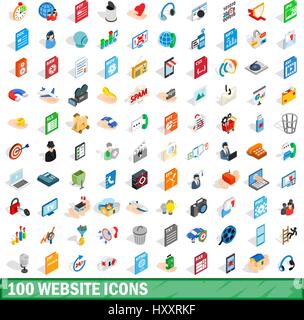 100 website icons set, isometric 3d style Stock Vector