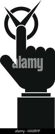Hand finger pressing button with tick icon Stock Vector