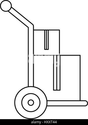 Handle truck with boxes icon, outline style Stock Vector