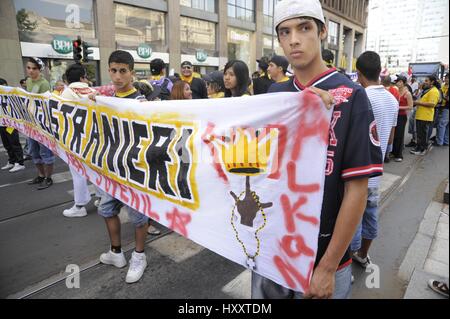 Milan (Italy), members of the group Latin Kings participate in a demonstration for immigrant rights Stock Photo