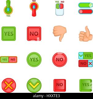 Yes no icons set, cartoon style Stock Vector