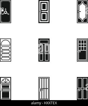 Types of doors icons set, simple style Stock Vector