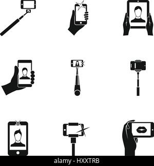Shooting on cell phone icons set, simple style Stock Vector