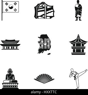 Country South Korea black icons in set collection for design.Travel and ...