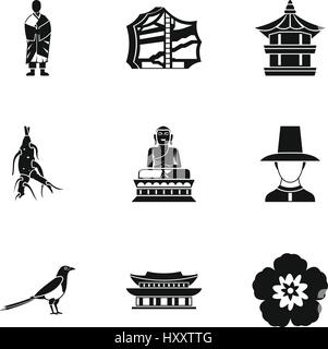 Country South Korea black icons in set collection for design.Travel and ...