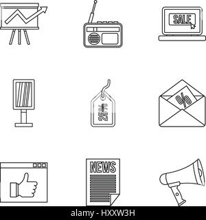 Contextual advertising icons set, outline style Stock Vector