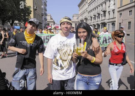 Milan (Italy), members of the group Latin Kings participate in a demonstration for immigrant rights Stock Photo