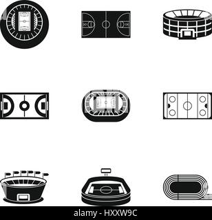Sports stadium icons set, simple style Stock Vector