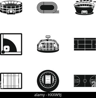 Game at stadium icons set, simple style Stock Vector