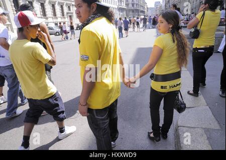 Milan (Italy), members of the group Latin Kings participate in a demonstration for immigrant rights Stock Photo